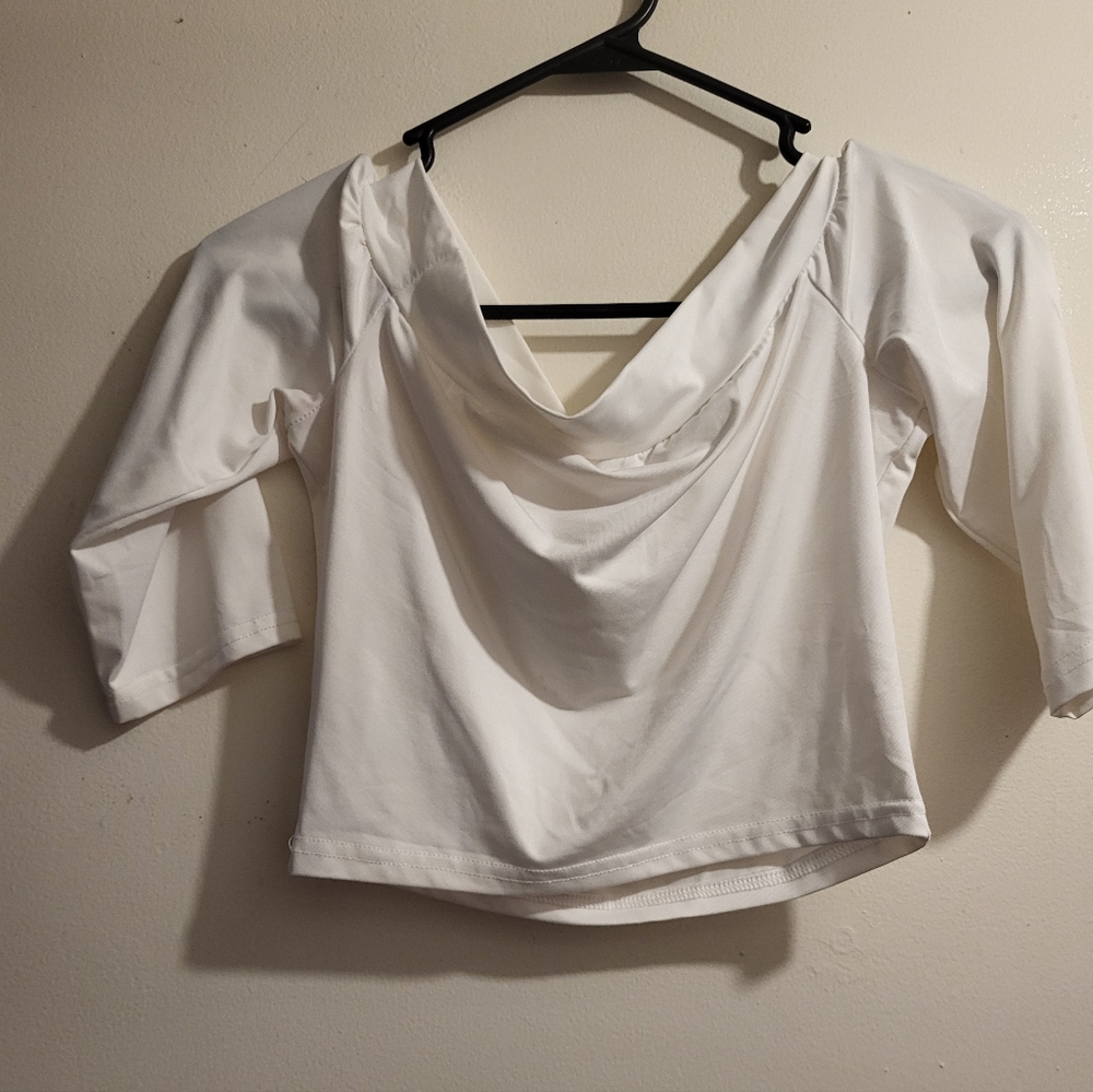 Elegant White Drape Neck Top (Run Small) - Picture 3 of 3